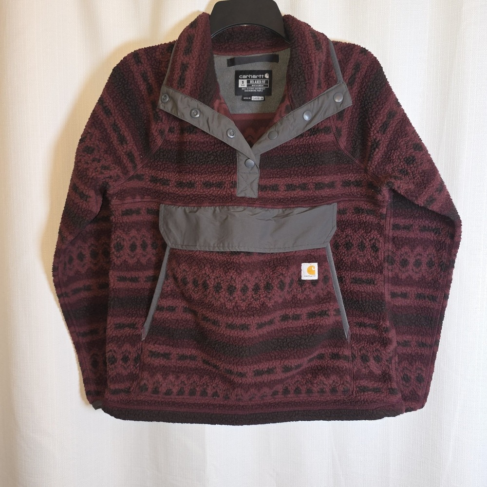Carhartt Fleece Jacket Womens Small Red Sherpa Aztec Snap Pullover Relaxed Fit